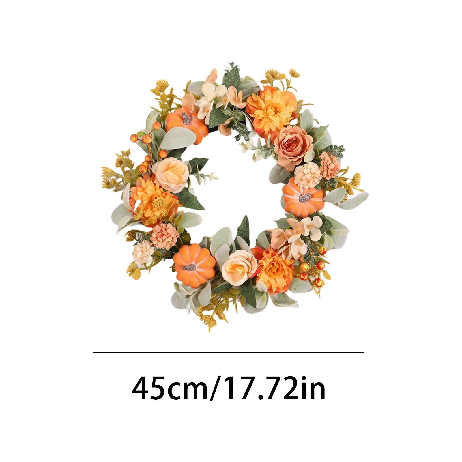 Ghirlanda autunnale per la porta di casa, fiori artificiali e decorazioni