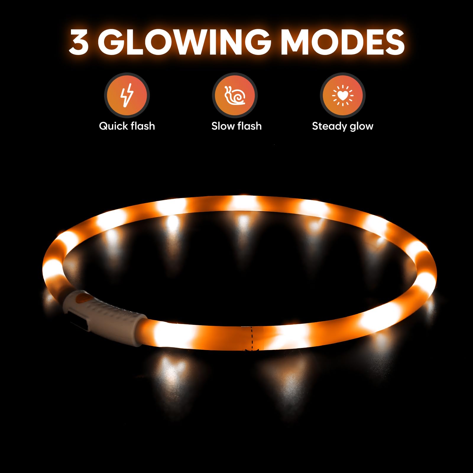 HIGO Collar LED para perro, collares de perro con luz recargable, collar de seguridad de silicona ligera para mascotas para caminar por la noche (naranja-silicona)