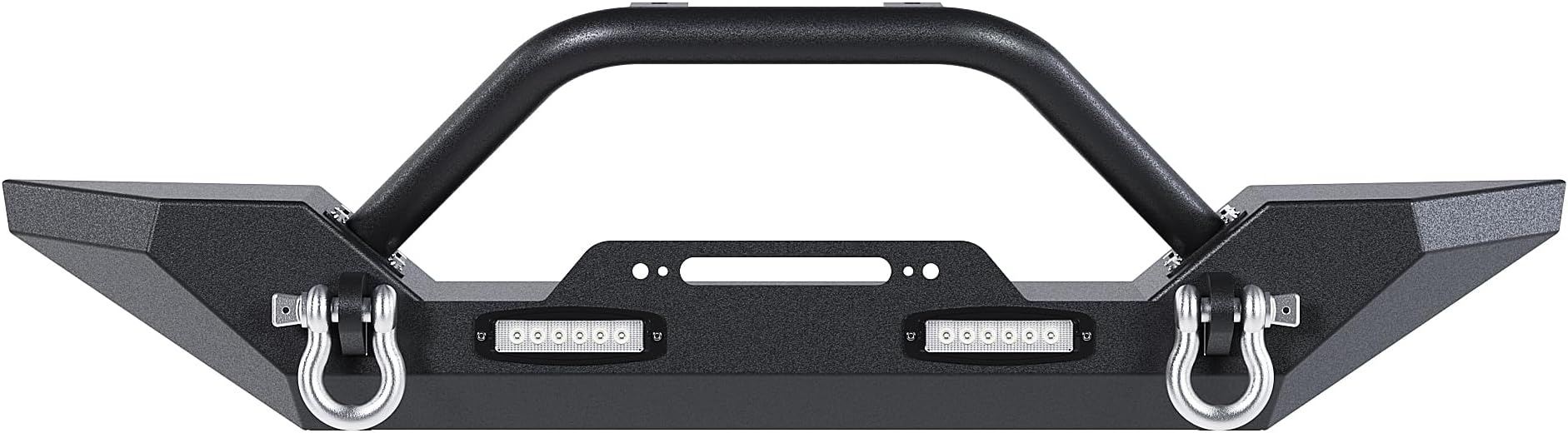 ECOTRIC Front Bumper with Winch Plate D-Ring and 2 LED Lights for 1987-2006 Jeep Wrangler TJ YJ Black Rock Crawler Heavy Duty