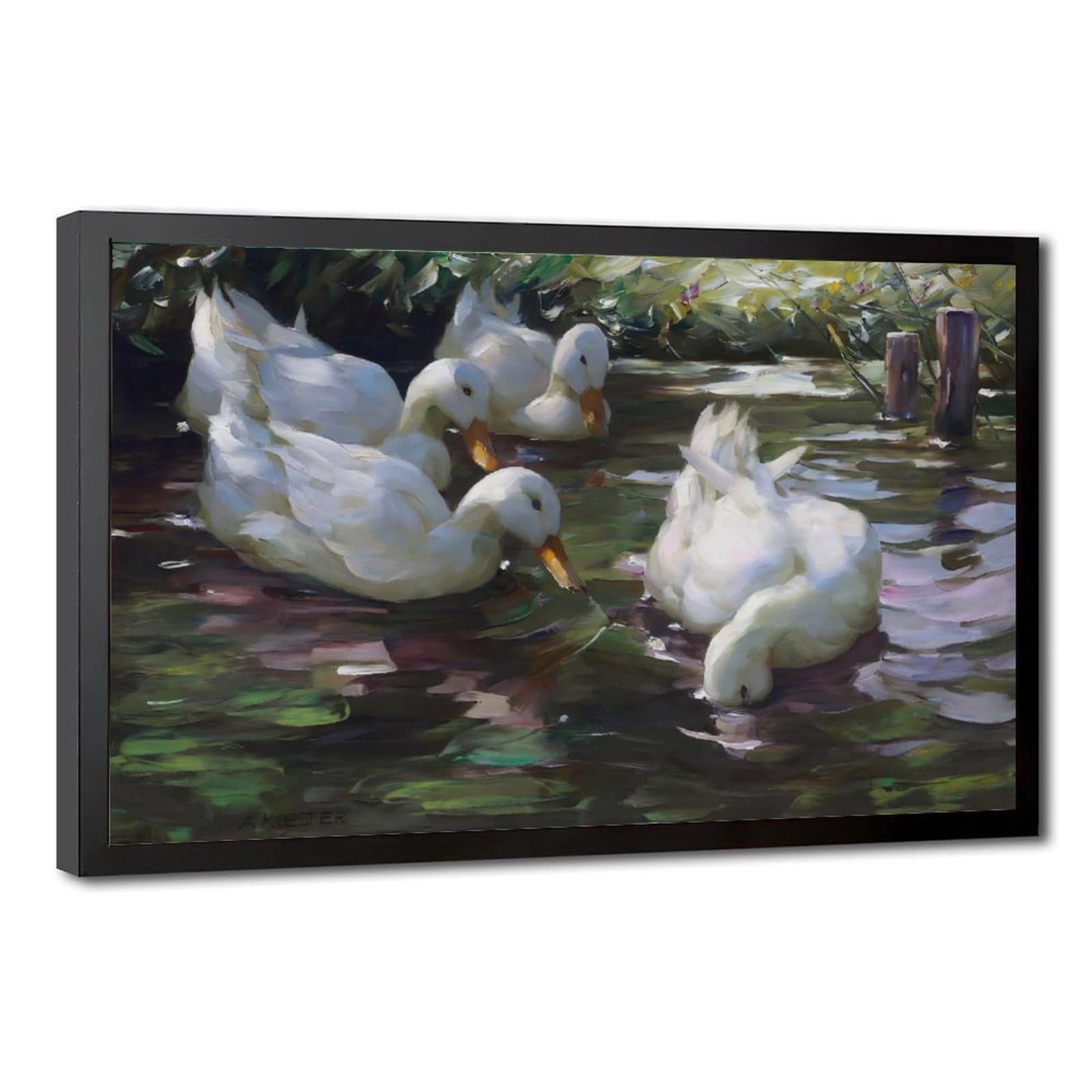 WCYB Four Ducks on The Pond by Alexander Max Koester Art Print Posters Prints Canvas Deco Paintings Wall Art Hangable Frame 20" L X 30" W