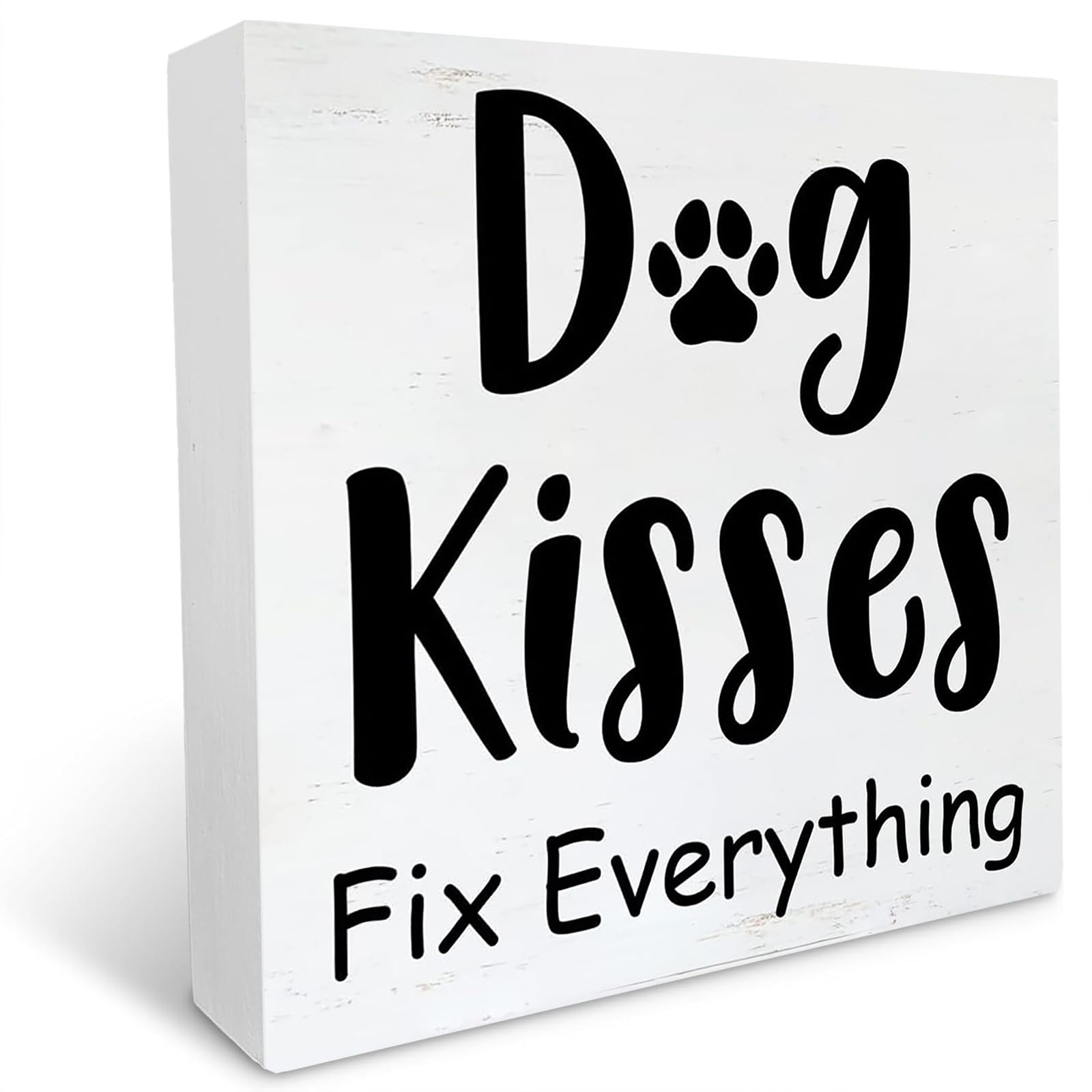 Farmhouse Dog Kisses Fix Everything Wooden Box Sign Dog Lovers Wood Block Tabletop Sign Decorative Desk Sign Home Shelf Decor 5 x 5 Inches