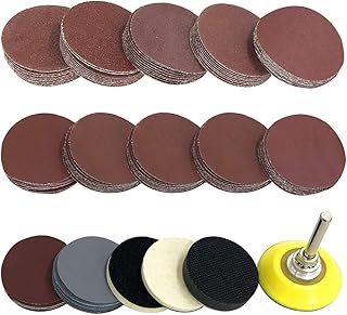 Sanding Discs Pad Kit, YuCool 120 Pcs 2 Inch Sanding Pad with 1pc 1/4'' Shank Backer Plate,2 *Self-Adhesive Wool Pad and Sponge Cushions for Drill Grinder Rotary Tools-Totally 124 Units