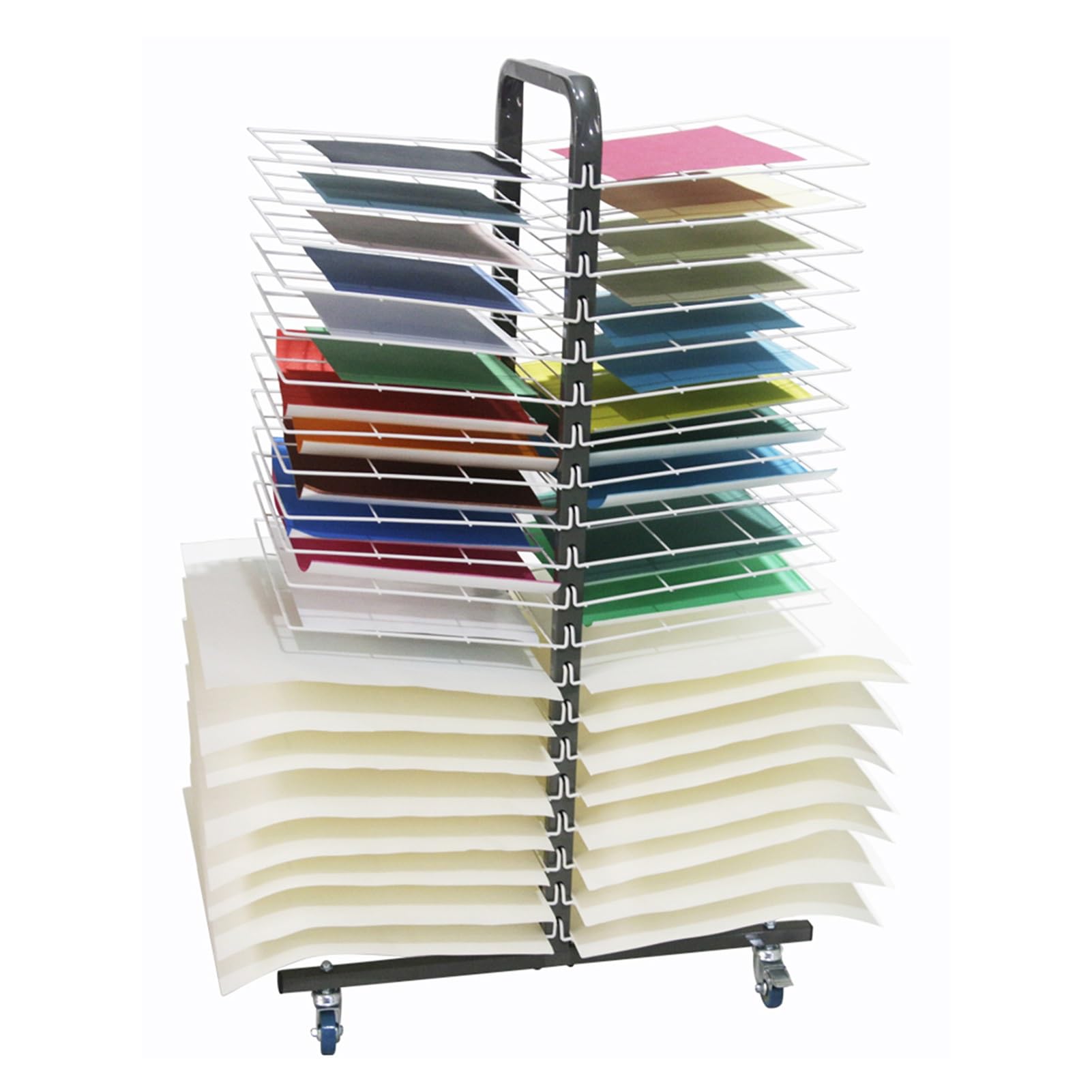 Aioneer Art Drying Rack, Mobile Metal Art Storage Rack with 40 Removable Shelves for Drawing Stacking Racks, Suitable for Schools, Art Studios and Homes