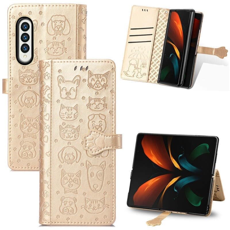 Étui Samsung Galaxy Z Fold 4 d'une élégance absolue en cuir fini doré brillant