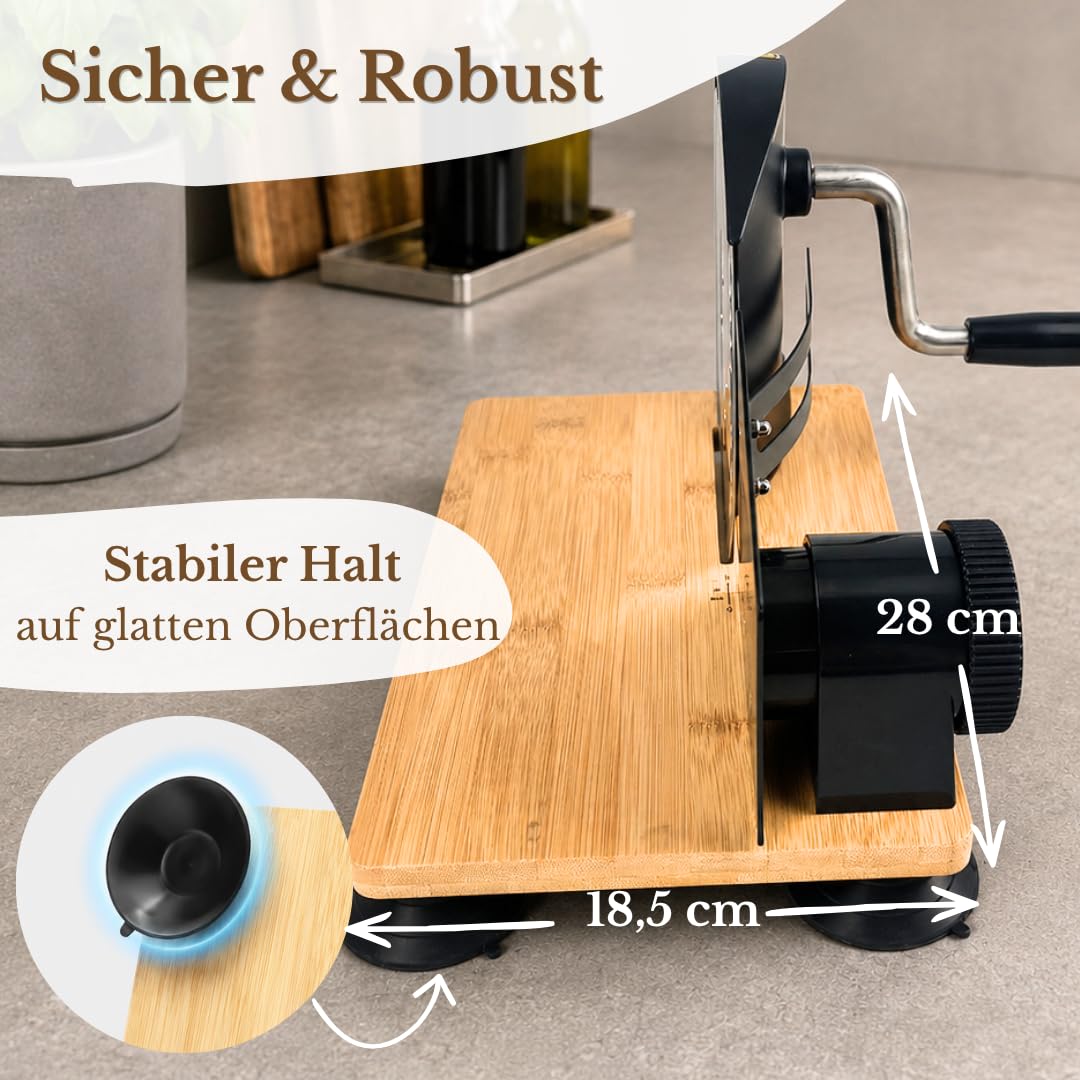 Likama Brotschneidemaschine manuell Edelstahl mit Kurbel, Set mit 2 Brotbeutel aus Leinen, bread slicer ohne Strom, Brotmaschine, Allesschneider, Schneidemaschine (Schwarz)