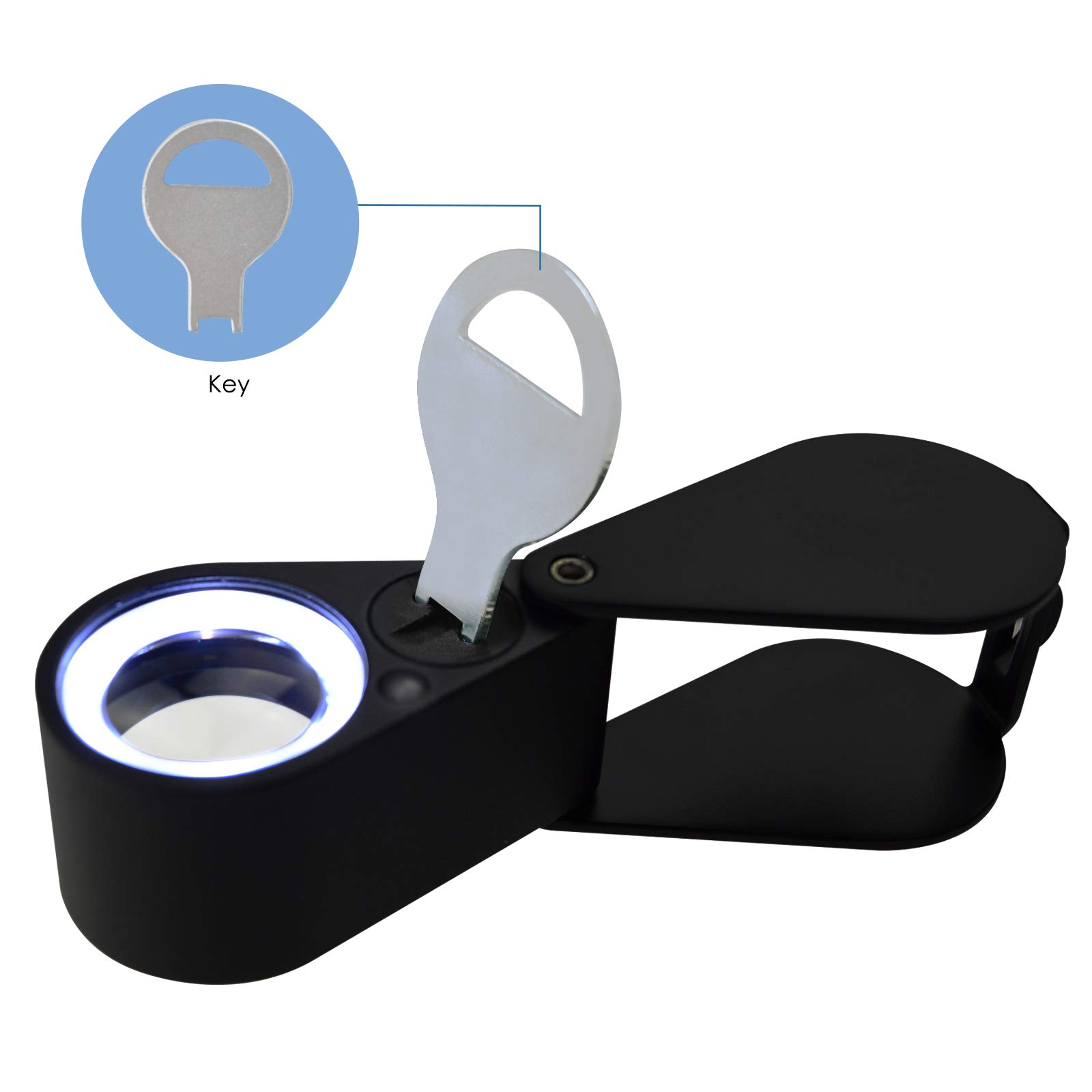 10 X 21 MM Led Loupe Jeweler Lente D'Ingrandimento Doppio 6 Led Luci (Bianco E Luce Uv, Cornice Nera, Tasca Pieghevole, Acromatica, Lente Tripletta Lente D'Ingrandimento