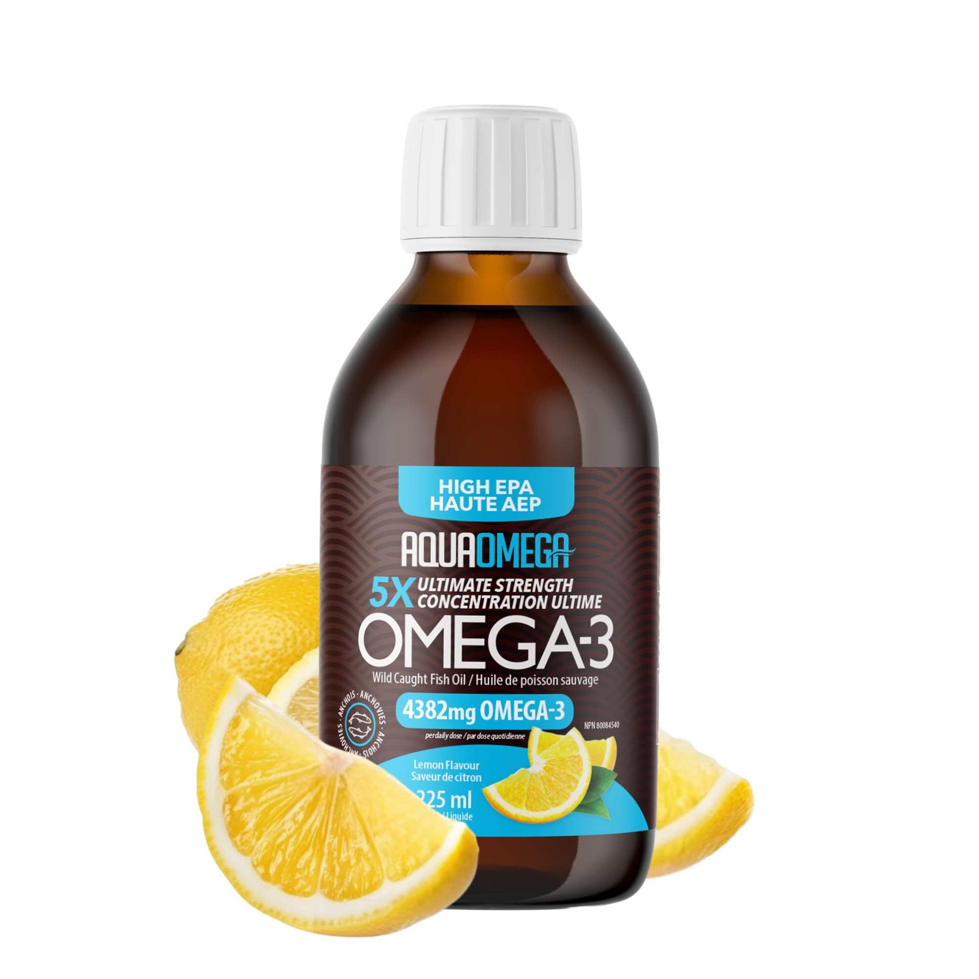 5X Ultimate Strength Liquid Fish Oil Supplements, Wild Caught Omega 3 Fish Oil Liquid, High EPA & DHA Omega3 Fatty Acids, Omega 3 Supplement with Vitamin D, 7.60floz, Lemon Flavor