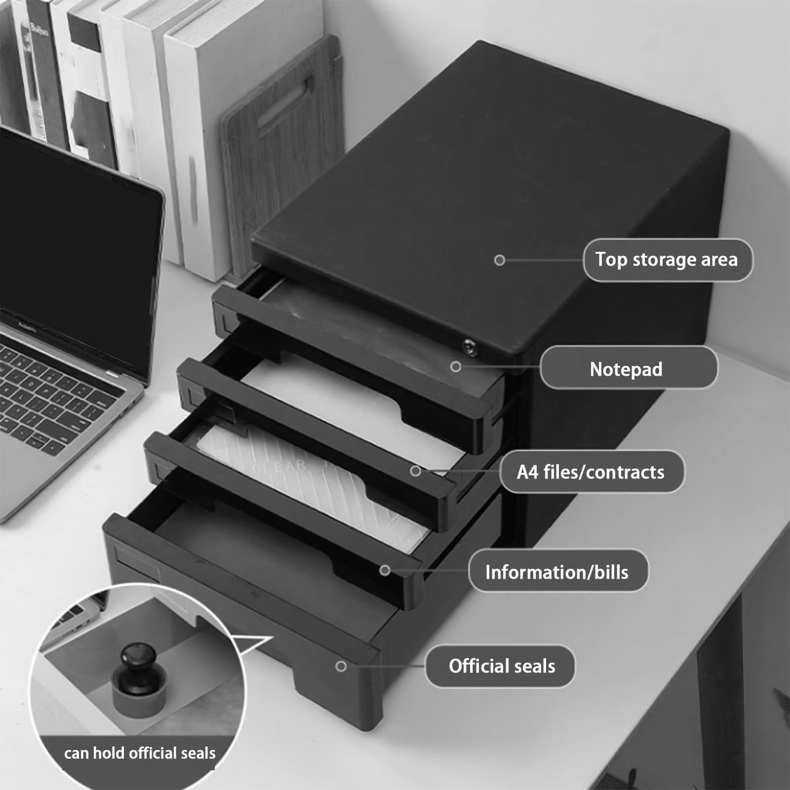 Armadietto portadocumenti con chiusura a 4 strati, organizer sicuro per documenti A4, documenti, posta e cancelleria, ideale per casa, ufficio, scuola, ospedale e magazzino