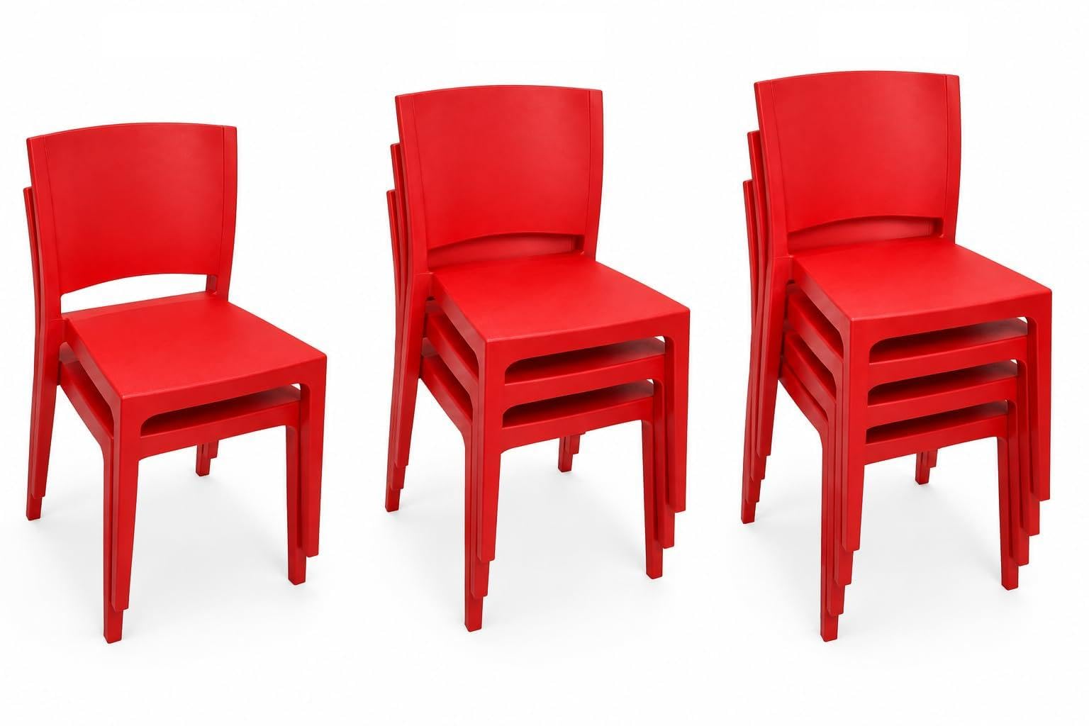 4 pack Areeta Flora Polypropylene Dining Chair – Modern Stackable Plastic Chair, Indoor & Outdoor Use, Lightweight Durable Seating for Kitchen, Garden, Café RED