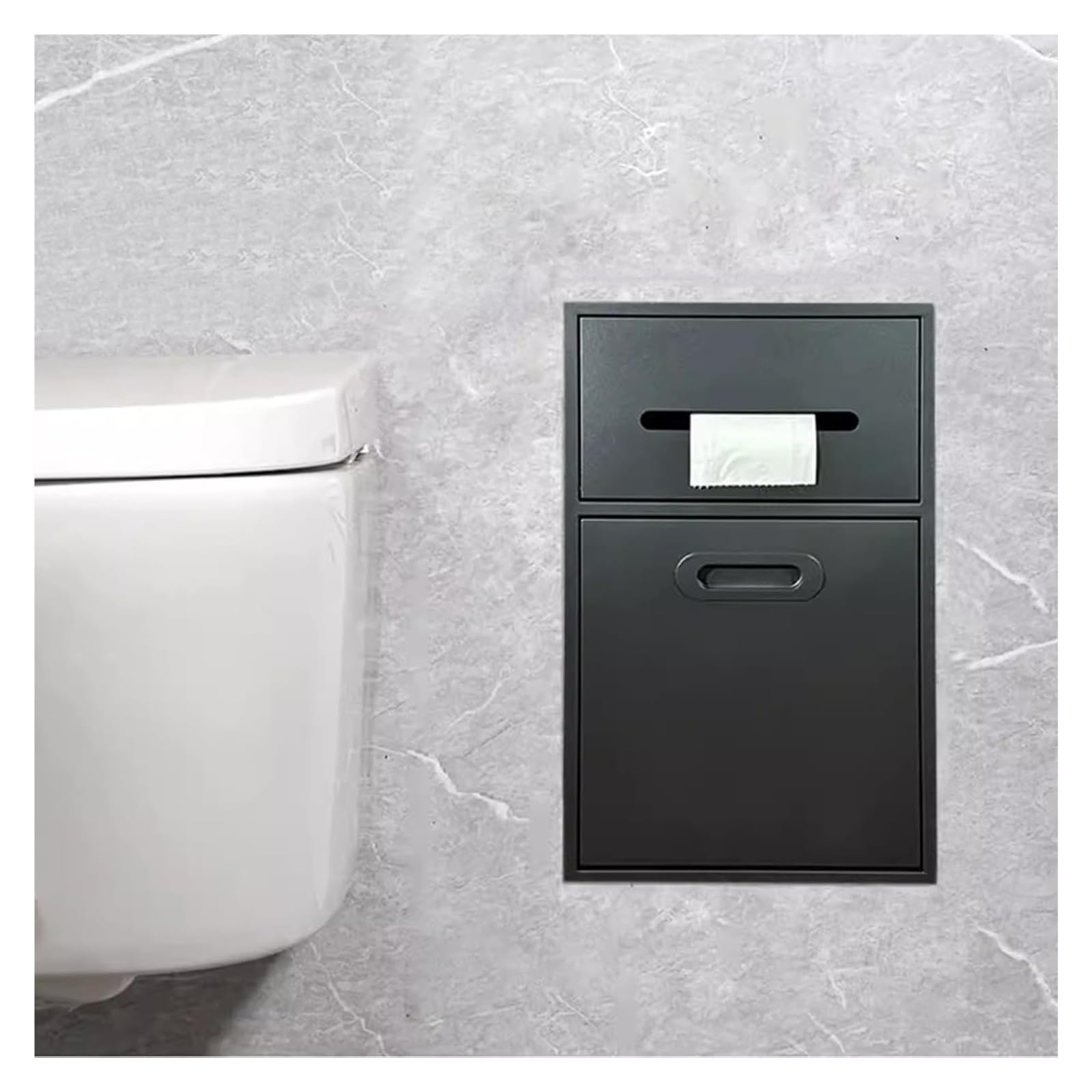 Flush-Mounted Toilet Paper Holder， Stainless Steel Niche With TP Holder And Trash Can(Black,11.8x19.7x5.5in)