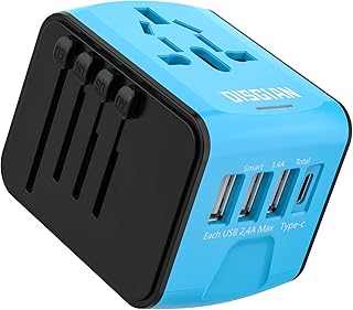 Disgian Travel Adapter, Universal International Power Adapter with 3USB Port and Type-C International Wall Charger Worldwi...