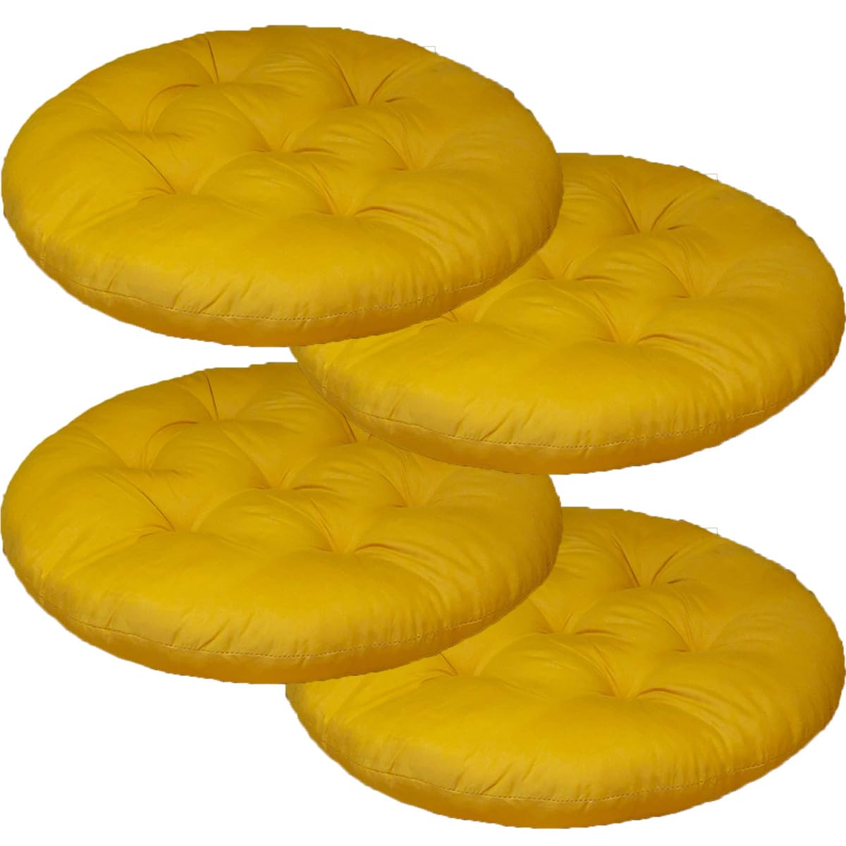 Mozzeilee Round Chair Seat Pad, 40x40cm Dining Chair Cushion Set of 2/4/6/8, Outdoor Rattan Furniture Seat Mat for Living Room Office Garden Patio (Yellow,4 pcs)
