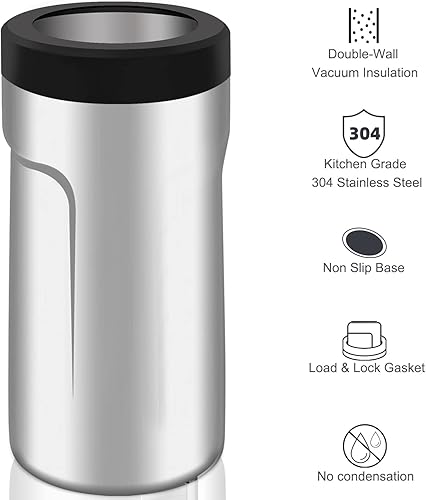 Miniatura 2 de Enfriador de latas universal aislado 4 en 1 con tapa, enfriador de latas de acero inoxidable de 12 onzas, aislante al vacío de doble pared para