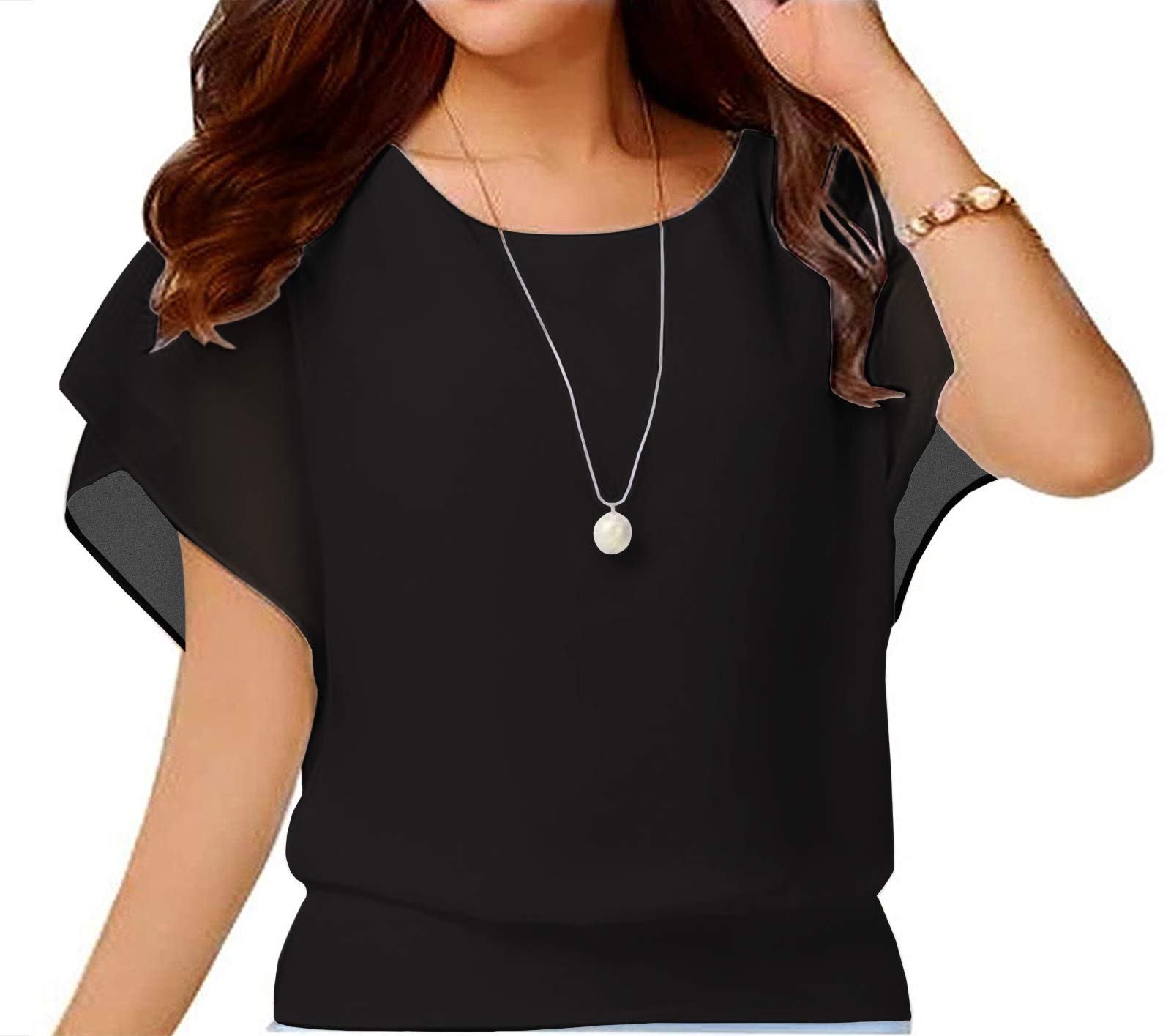 Yommay Damen Tops Sommer Locker Kurzarm Bluse Chiffon Elegante Leichte T-Shirts für Frauen Lässige Flowy Oberteile
