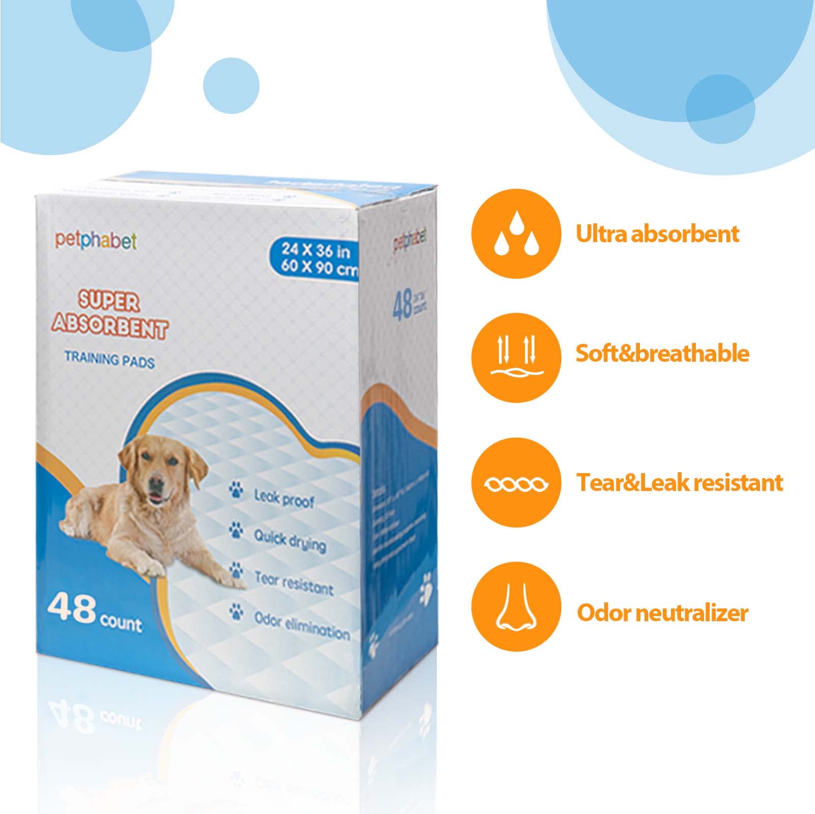 petphabet XXL Puppy pads 60x90cm Welpenunterlagen Trainingsunterlagen Puppy Training Pads Welpentoilett Ultra saugfähig inkontinenzunterlage für Welpen Hund Puppy Training Pads 52 stück