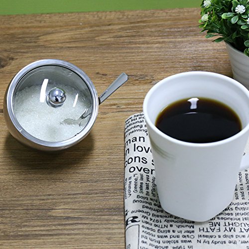 Small Sugar Bowl, [10 Ounces (300 Milliliter /1.25 Cup)], Newness Stainless Steel Sugar Bowl with Glass Oblique Opening Lid (for better recognition) and Sugar Spoon for Home and Kitchen - Thumbnail 6