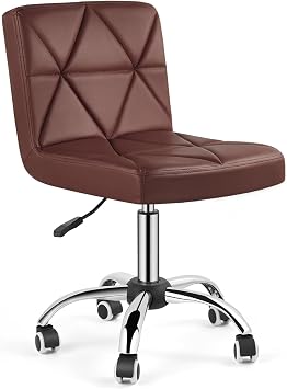 COSVALVE Armless Desk Chair, Mid Back 360 Swivel Office Chair, Height Adjustable Executive Conference Task Chair with Rolling Wheels and Diamond Pattern for Home Bedroom Computer Barber, Brown
