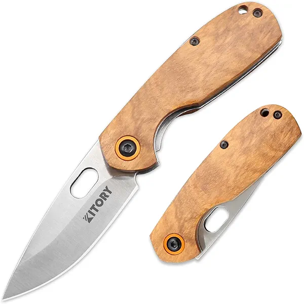 Kitory Pocket Knife 2.7"- EDC- Small Cute Folding Knife, D2 Stainless Sharp Blade with thick Wood Handle with Lanyard Hole, 2023 Gifts For Women and Men M013B