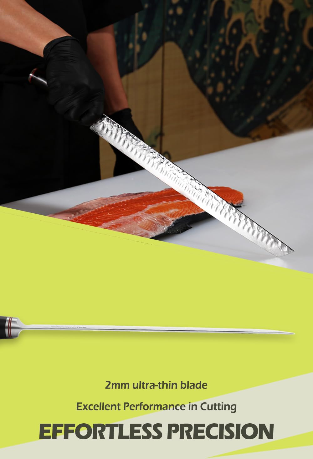 Yousunlong Maguro Bocho - Coltello sujihiki extra large 17 pollici (430 mm) adatto per tonno, salmone, manzo e pecora, manico ebano, custodia in pelle