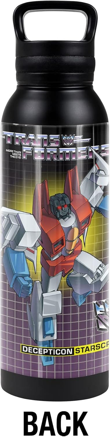 Transformers OFFICIAL Starscream Black 24 oz Insulated Canteen Water Bottle, Leak Resistant, Vacuum Insulated Stainless Steel with Loop Cap