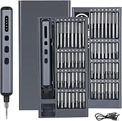 mini chaves de fenda elétrica – Chave de fenda elétrica 68 em 1 com pontas magnéticas – 64 pontas universais S2, 5 configurações de torque, 4 luzes LED – Kit de ferramentas para