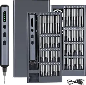 mini chaves de fenda elétrica – Chave de fenda elétrica 68 em 1 com pontas magnéticas – 64 pontas universais S2, 5 configurações de torque, 4 luzes LED – Kit de ferramentas para
