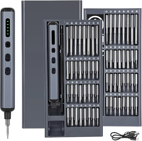 mini chaves de fenda elétrica – Chave de fenda elétrica 68 em 1 com pontas magnéticas – 64 pontas universais S2, 5 configurações de torque, 4 luzes LED – Kit de ferramentas para