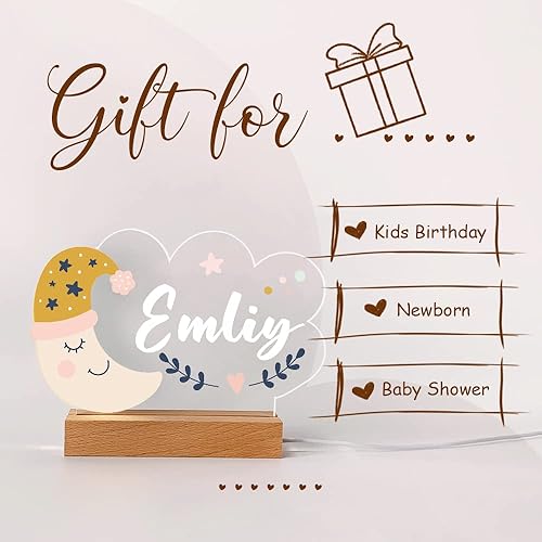 Miniatura 4 de Luz nocturna con nombre personalizado con nube y luna, lámpara LED con nombre personalizado para bebés y niños, luz nocturna personalizada más