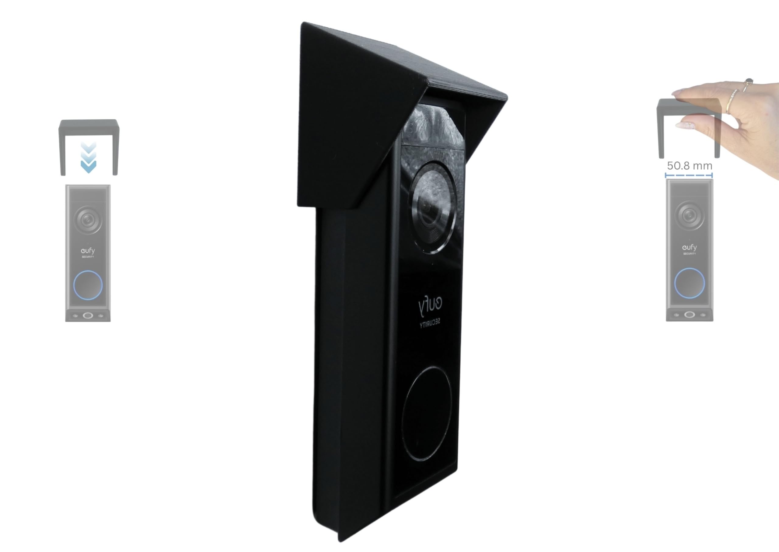 Decorative Rain and Sun Cover β Compatible with Eufy Security Video Doorbell E340 (50.8 mm Width Only) β Weatherproof Anti-Glare Protective Housing β Flat (Black)