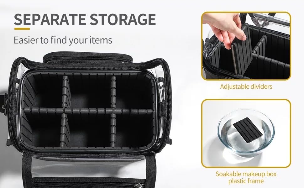 Coslifestore Perfect PVC Cosmetic Makeup Brush Bag with Adjustable Dividers & Side Compartments | Transparent Top TPU Cover | Waterproof Travel Organizer for Liquid Cosmetics, Makeup & Skincare 3
