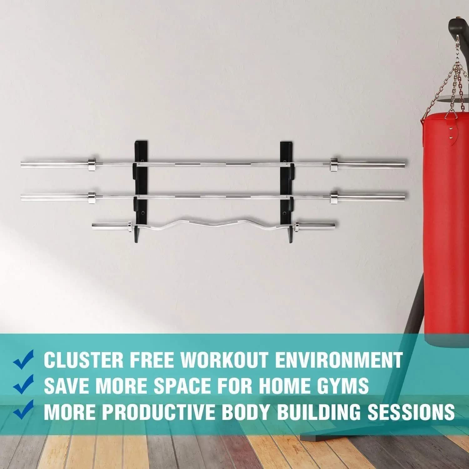 Yes4All Supporto orizzontale a parete per bilancieri con strato protettivo in plastica UHMW - Rastrelliera da appendere per bilancieri, barra pesata, lat pull down attachment
