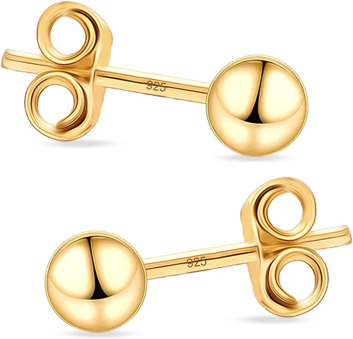 Charmsy 925 Sterling Silver Ball Stud Earrings for Women | 14K Gold-Plated Classic Round Studs in Multiple Sizes (3MM–10MM) | Lightweight, Hypoallergenic Ball Stud Earrings with Secure Pushbacks