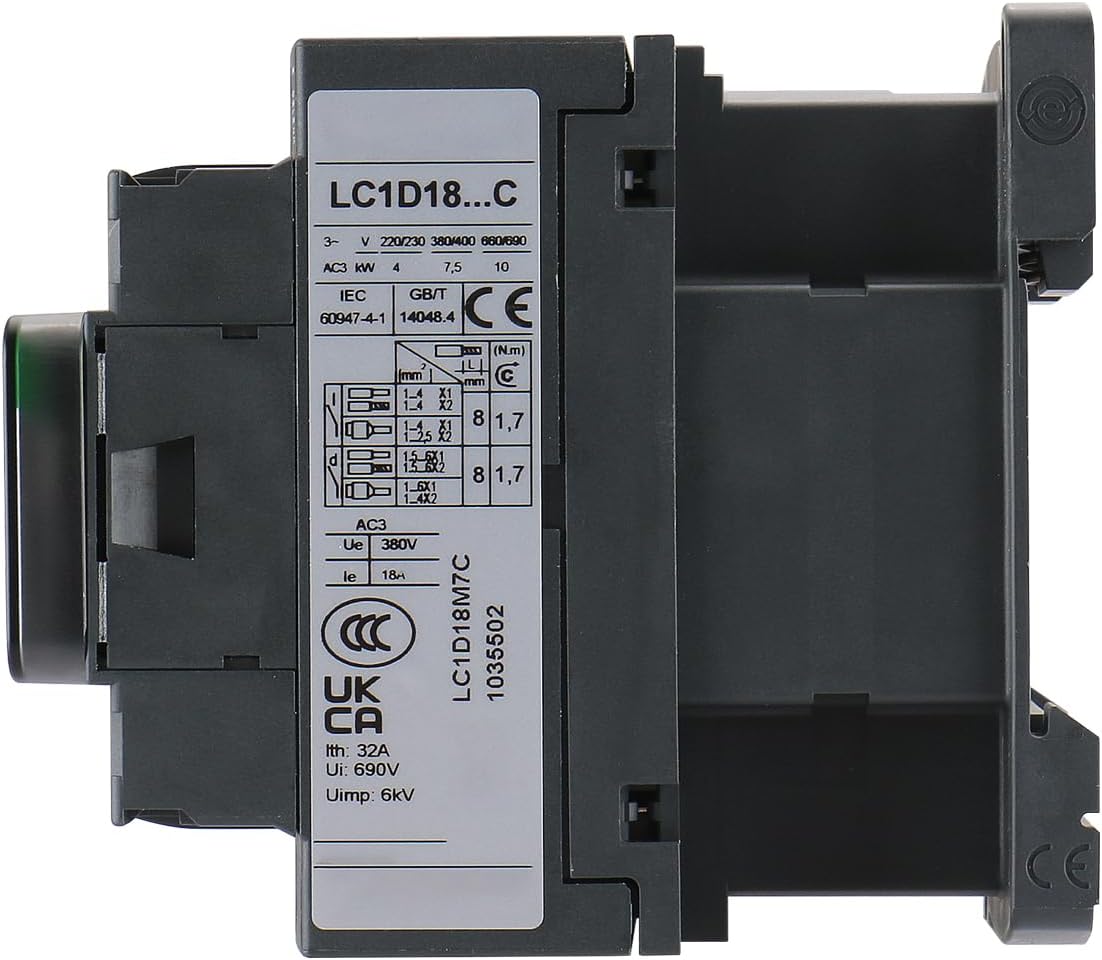 BAOMAIN 3 Phase AC Contactor 220V 18A LC1D18 3-Pole Motor Starter 1NO1NC | LC1D18 3-pole motor starter relay with 220V 50/60Hz coil, 18A AC-3 / 32A Ith, 1NO1NC contacts, 35mm DIN rail mount