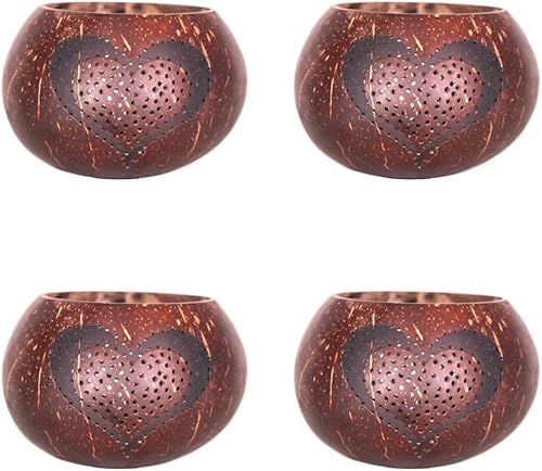 Rainforest Bowls Juego de 4 portavelas Love Coconut Tea Light - Ideal para organizar fiestas, cenas, recuerdos de boda, relajarse, regalar,
