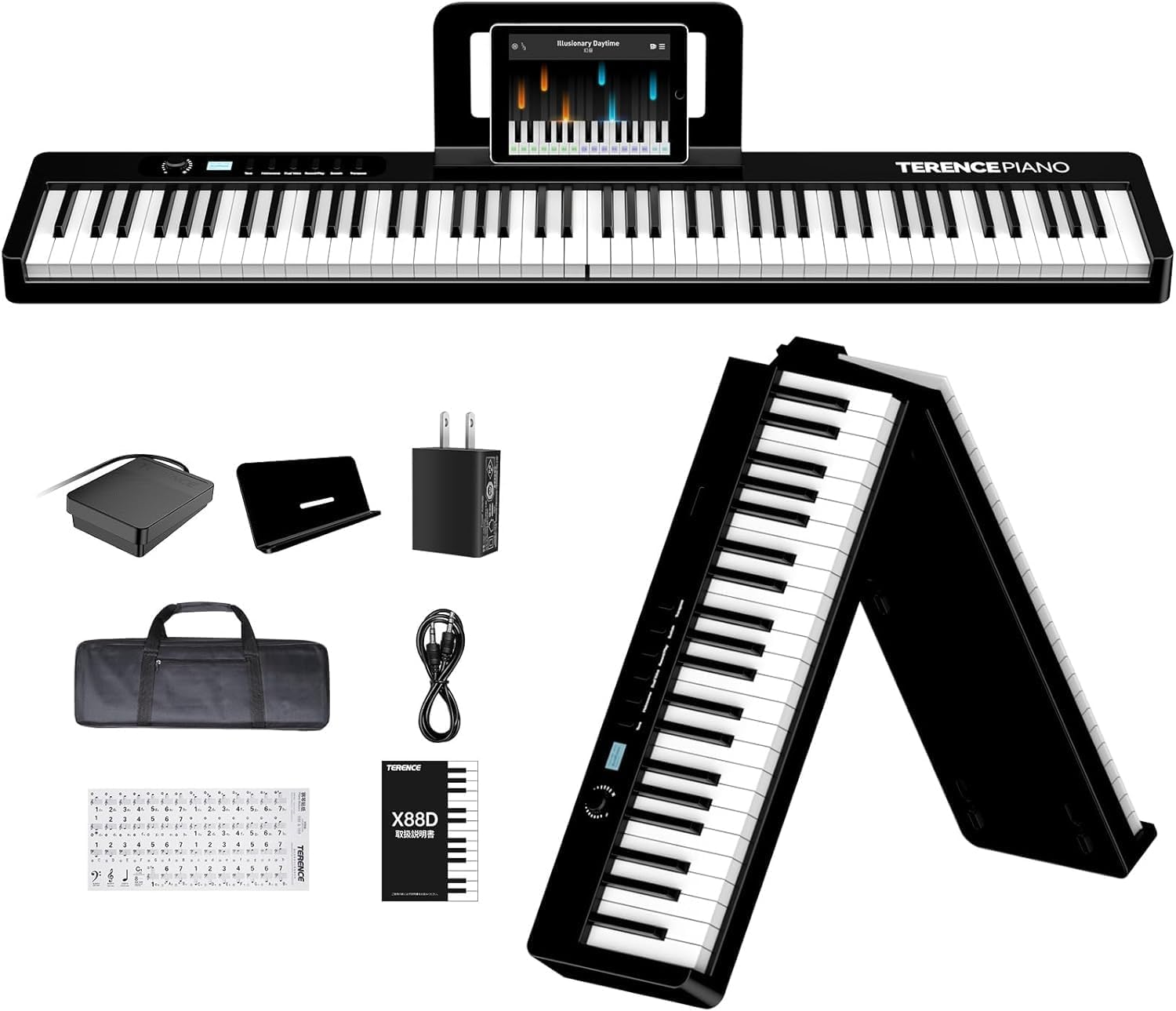 TERENCE 電子ピアノ 88鍵盤 折り畳み式 キーボード 足付き バック付き TERENCE 電子ピアノ 88鍵盤 折り畳み式 ピアノ MIDI対応