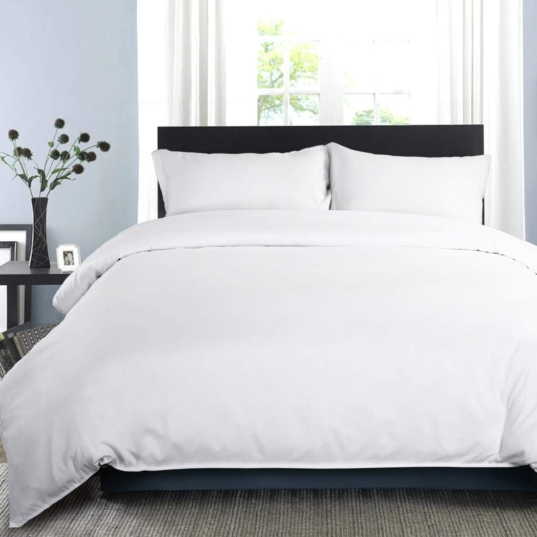 COHOME King Duvet Cover Set 100% Brushed Microfiber 3 Pcs (1 Duvet Cover + 2 Pillow Cases) with Zipper Closure & Corner Ties Hotel Series Comforter Cover Set White 102X90