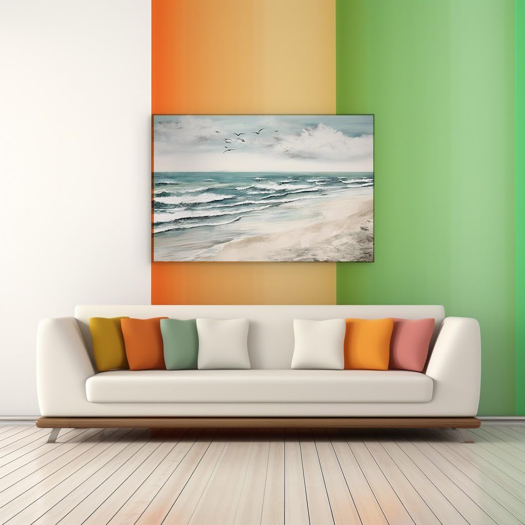Canvas for Living room. Painted Serenity: Bringing the Beach to Life with Three-Dimensional Artistry, 27 x 18 inch Canvas Wall Art - Contemporary Masterpieces - Modern Home Decor