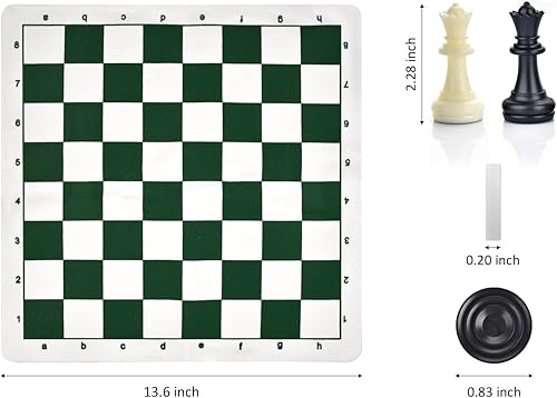 Miniatura 2 de Juego de ajedrez y damas portátil de 13.6 pulgadas, juego de mesa de ajedrez de viaje enrollable 2 en 1 con 2 reinas adicionales y 2 piezas de