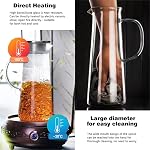 Glass Water Pitcher with Crescent Handle, Stainless Steel Lid with Infuser Wide Mouth Stovetop Safe Jug for Juice Milk Iced Tea (1500ml/ 51oz)