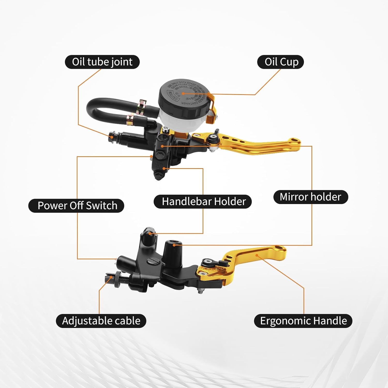 Motorcycle Brake Clutch Lever 7/8" 22mm Hydraulic Master Cylinder Reservoir Universal CNC Brake Pump Lever Set Fit for Yamaha Honda Harley Kawasaki Suzuki (Gold)