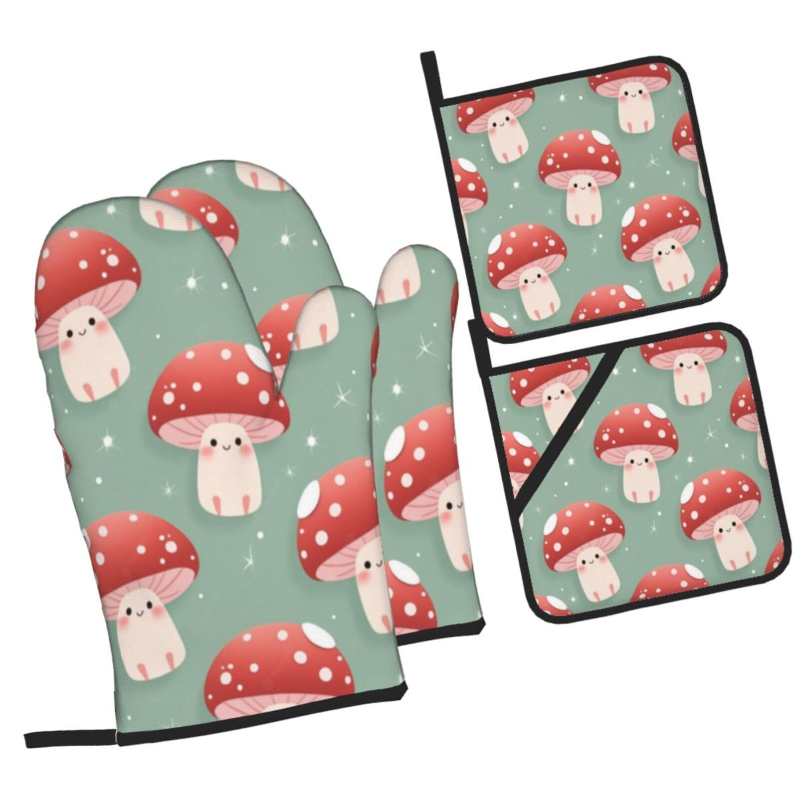 Guantes de Barbacoa Manoplas de Cocina Agarraderas Bolsillo Agarre Flexible