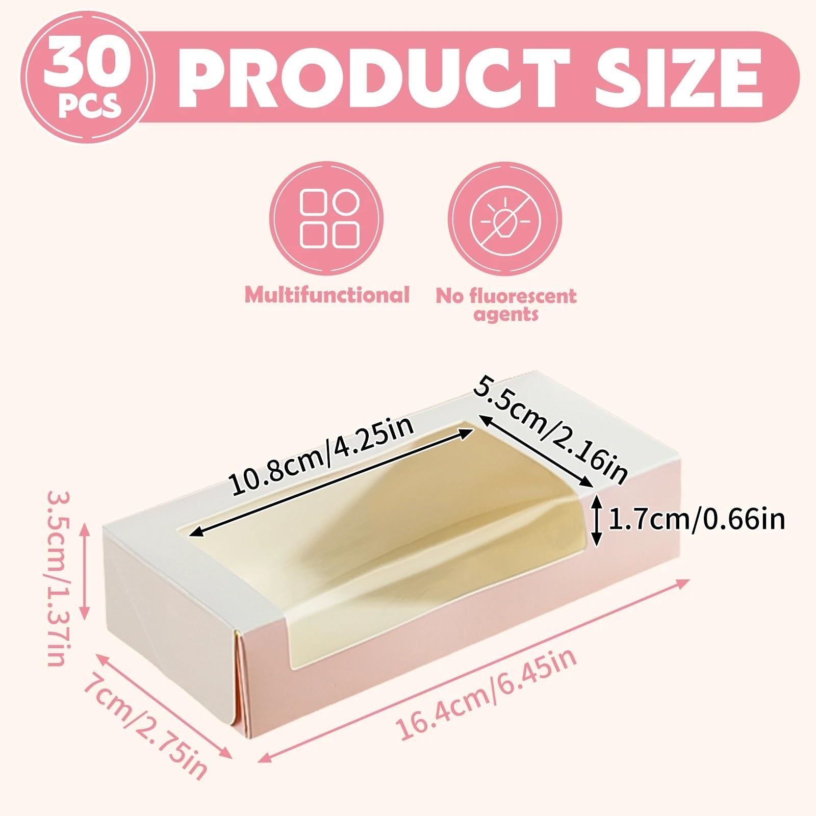 Caja Para Galletas Con Ventana Cajas de embalaje papel rosa con ventana transparente, cajas plegables for hornear dulces y macarrones, for bodas, fiestas cumpleaños(30pcs pink)