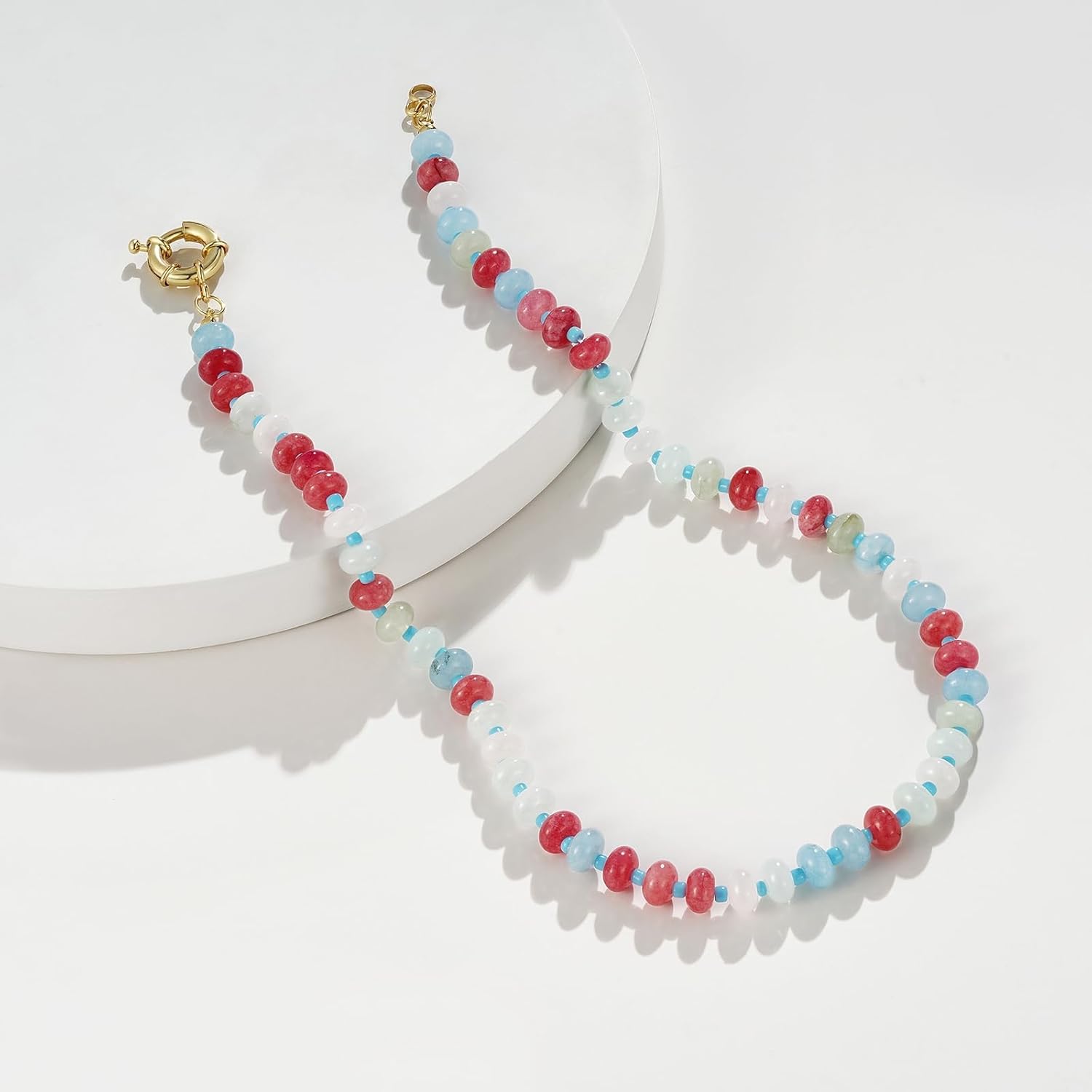 KissYan Beaded Gemstone Necklace for Women, Colorful Boho Bead Choker Natural Stone Surfer Beach Necklaces 14K Gold Plated Summer Handmade Jewelry - Image 8