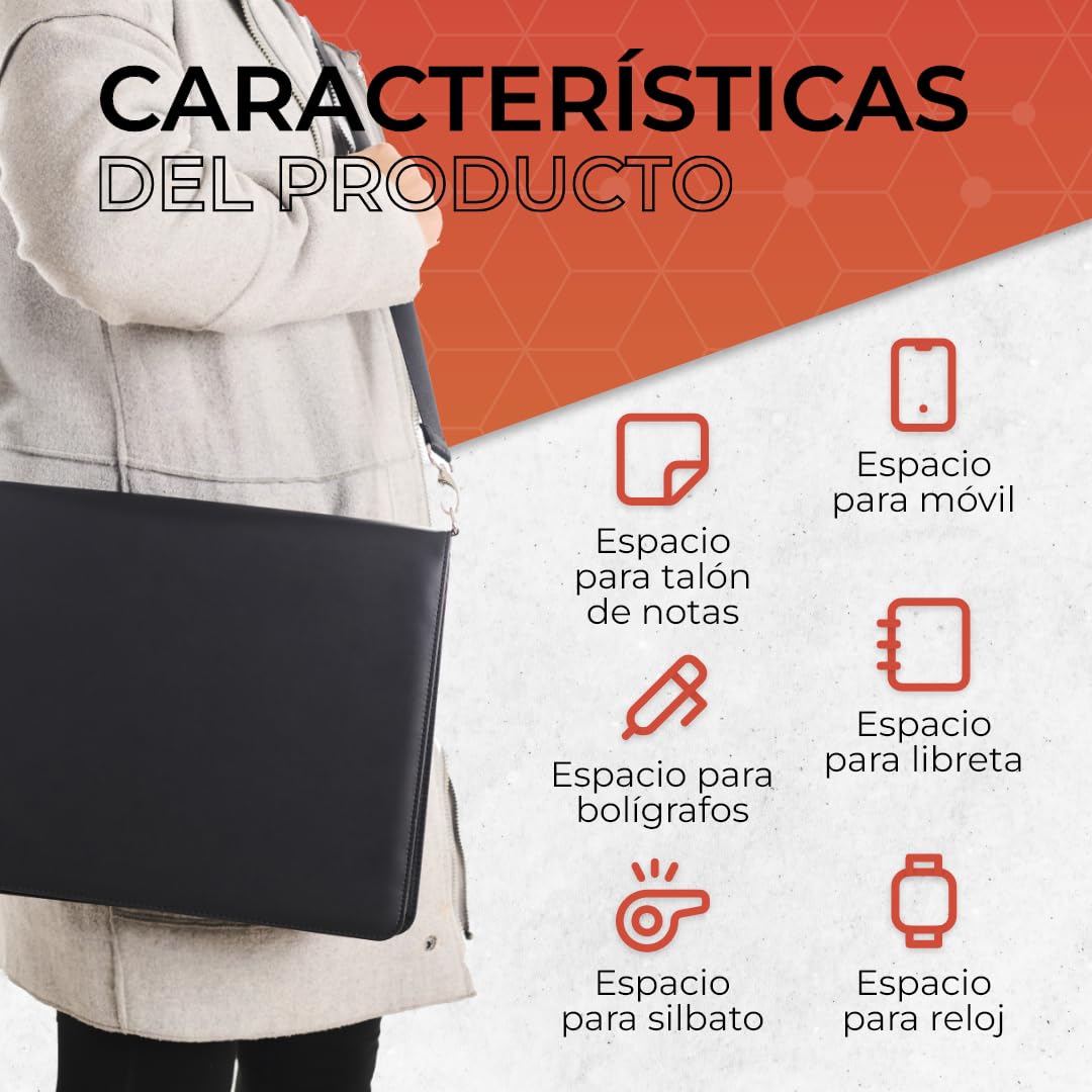 Carpeta de Entrenador de Baloncesto con Correa Bandolera, Pizarra, Rotulador, Silbato, Talón, Libreta y Reloj