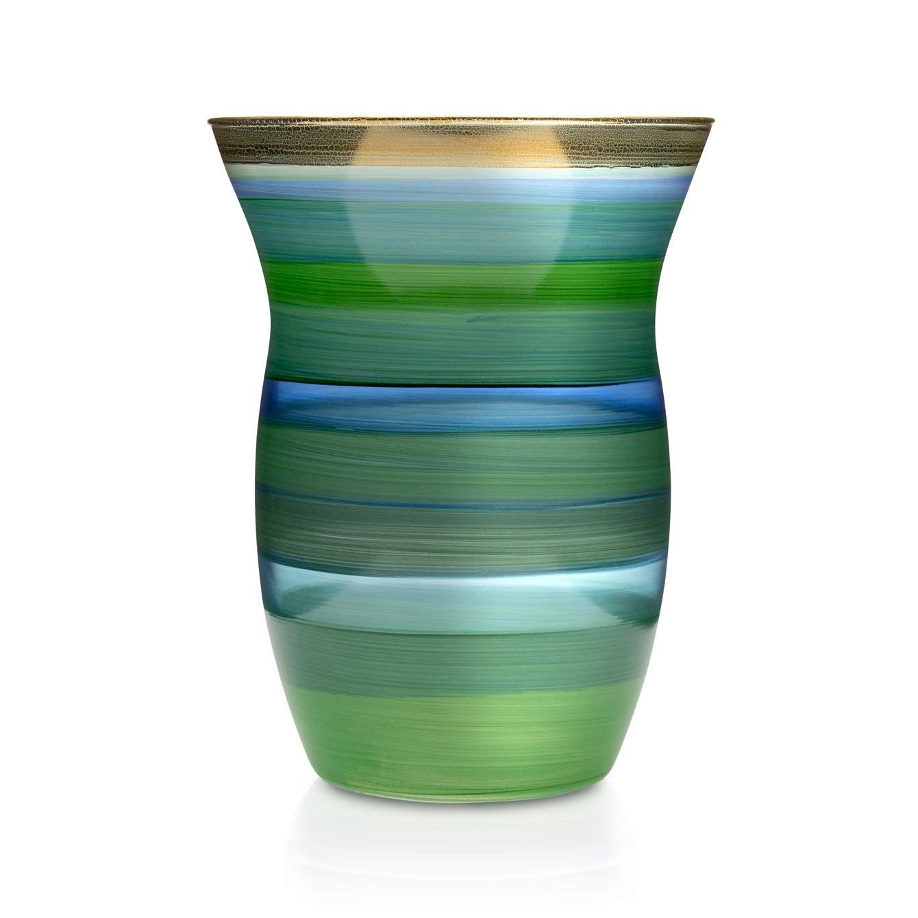 Angela Neue Wiener Werkstätte Monika Laguna Painted Glass Vase, Gold-Plated, Glass, Green, Medium