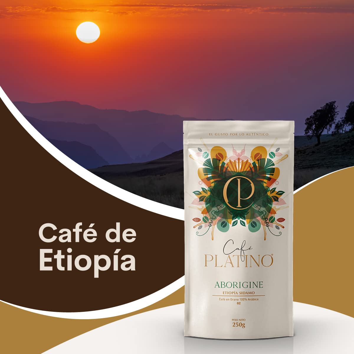 Café Platino Aborigine - Café Molido de Etiopía Sidamo Tostado 250g - 100% Arábica G2