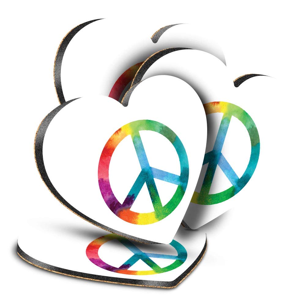 Destination Vinyl ltd Great Coasters (Set of 4) Heart - Tie Dye Peace Symbol Hippy Drink Glossy Coasters/Tabletop Protection for Any Table Type #8057