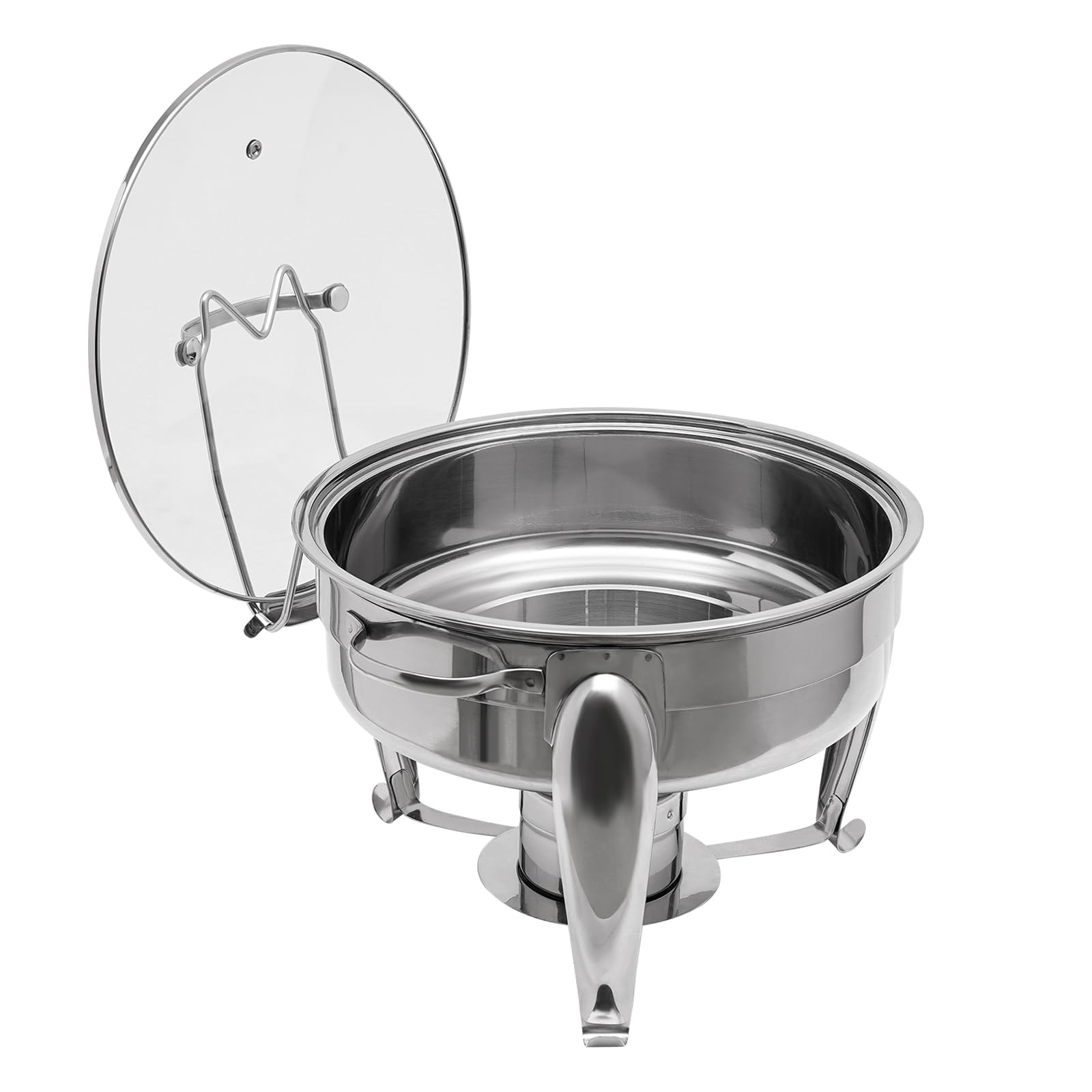 Chafing Dish - Set de buffet redondo de 6 litros, calentador de alimentos de acero inoxidable, estructura de acero inoxidable y tapa de cristal, calentador de sopa para catering, buffet y