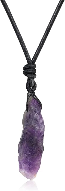 COAI Adjustable Leather Cord Raw Crystal Quartz Pendant Necklace