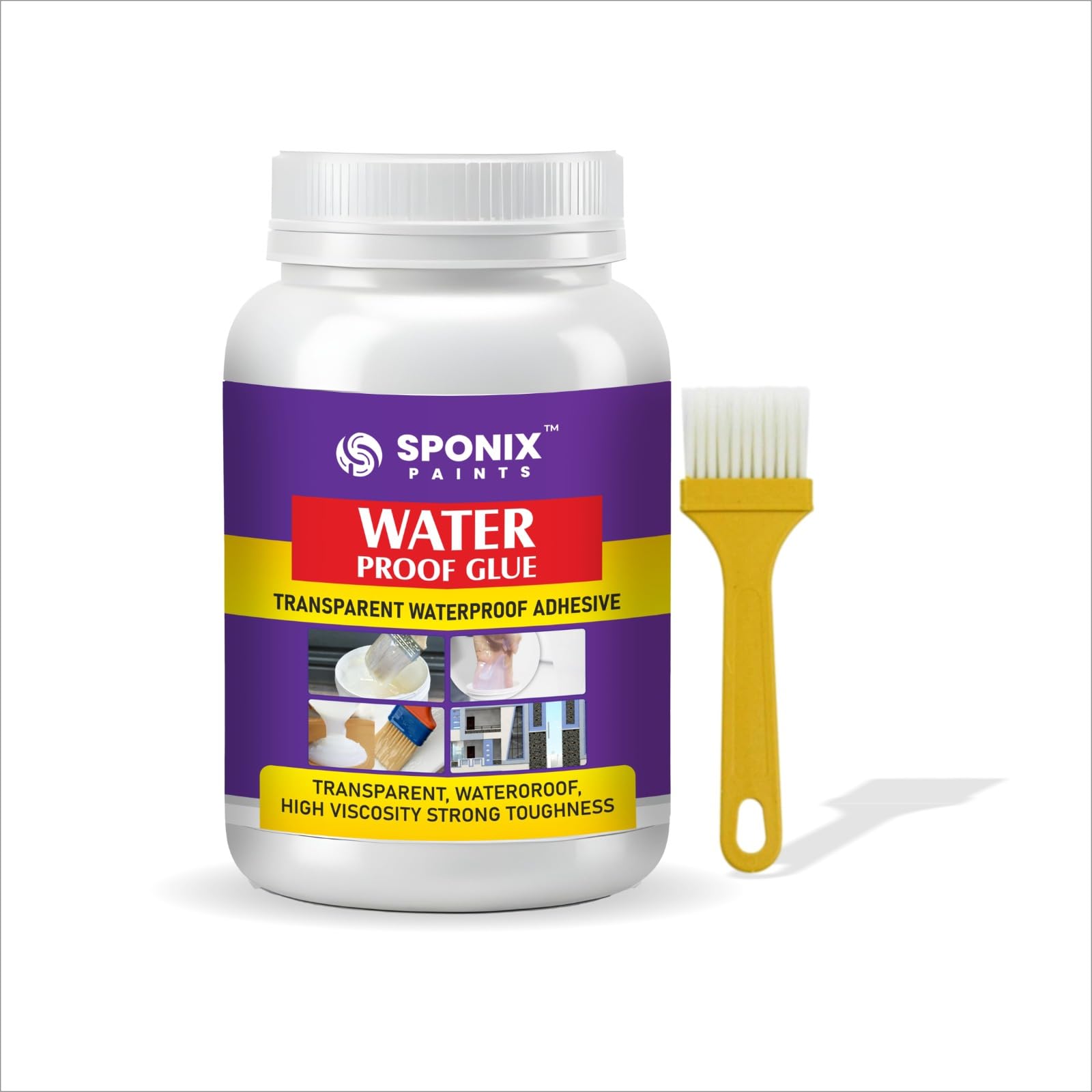 SPONIX PAINTS Crack Seal Glue 300gm with Brush Transparent Waterproof Glue for Roof Leakage Crack Seal Agent Roof Water Leakage Solution Water Proof Glue (3)